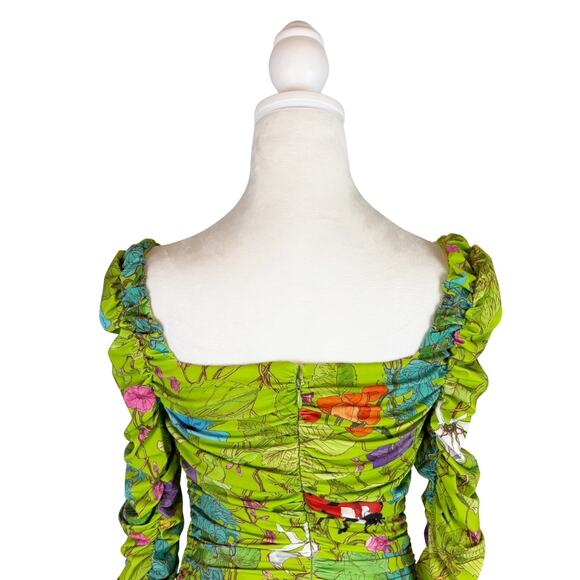 ALIÉTTE Floral Ruched Mini Dress 4 Green NEW - Picture 7 of 11